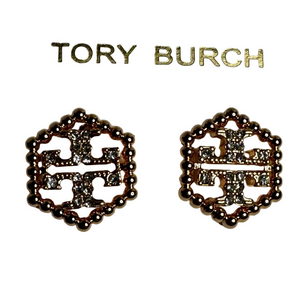 Tory Burch New Hex Pavé Rose Gold Stud Earrings in rose gold-tone brass